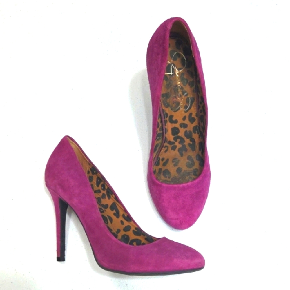 Jessica Simpson Calie Fuchsia Suede Pumps Leopard Print Lining 8M/38